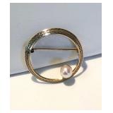 Vintage GF ROUND PERFORATED FRAME 1.25" Dia & 6mm HIGH LUSTER AKOYA CULTURED PEARL BROOCH, NOW $35