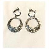 Vintage STERLING ENGRAVED & ETCHED HOOP EARRINGS, .75" Dia., Screw Back $15