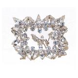 Vintage MISC. RHINESTONES FLORAL FRAME + 2 LONG STEM WILDFLOWER RHINESTONE BROOCH 2x2.5" NOW $85