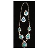 STERLING & CHRYSOCOLLA NECKLACE 21" adjustable & MATCHING STUD BACK EARRINGS $175 obo