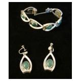 Hand Made Vintage STERLING & AVENTURINE 6 1/2" BRACELET & Screw Back MATCHING EARRINGS  $50 obo