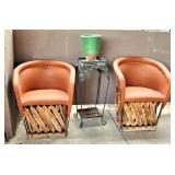 Pair of Equipale (Pig Skin) Chairs $75/ea; Wrought Iron Stand $16