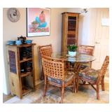 Rattan, Glass & Leather Dining set