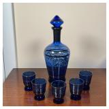 BLOWN COBALT GLASS CORDIAL SET