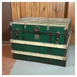 GREEN & WHITE PAINTED STEAMER TRUNK