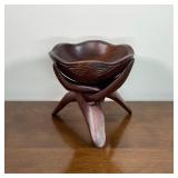 FUNKY CARVED WOODEN BOWL ON STAND