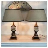 PAIR CURRIER & IVES WINTRY LAMPS