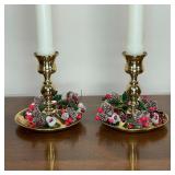 PAIR DECORATIVE BRASS CANDLESTICKS