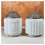 PAIR ANTIQUE MILK GLASS HANGING SHADES