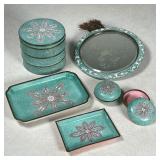 (6pc) BLUE ENAMEL DRESSER SET