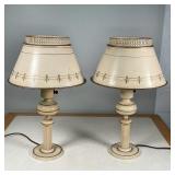 PAIR TOLE SHADE COLUMN LAMPS
