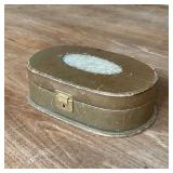 CARVED JADE & LEATHER JEWELRY BOX