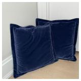 PAIR BLUE VELVET THROW PILLOWS