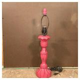 FUN PINK-PAINTED CARVED WOOD LAMP