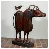 FOLK ART CARVED GOAT & BIRD