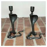 PAIR MIXED-METAL SERPENT CANDLEHOLDERS