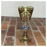 PAINTED & JEWELLED GLASS GOBLET