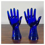 PAIR COBALT GLASS HANDS