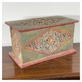 ANTIQUE POLYCHROME CARVED BOX