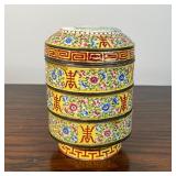 CHINESE TIERED ENAMEL ROUND BOX