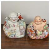 PAIR CERAMIC BUDDHA STATUES