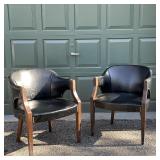 PAIR MID CENTURY LEATHER ARM CHAIRS