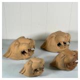 (4pc) WOOD CARVED PANTHER HEADS