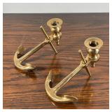 PAIR BRASS ANCHOR CANDLE HOLDERS