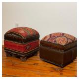 (2pc) KILIM UPHOLSTERED STOOLS