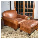 BROWN LEATHER ARMCHAIR & OTTOMAN
