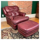 RED LEATHER ARMCHAIR & OTTOMAN