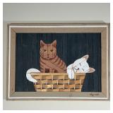 PAINTED WOOD CAT ART
