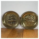 PAIR BRASS SHIP PLATTERS