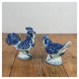 PAIR BLUE & WHITE PORCELAIN BIRDS