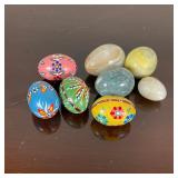 (8pc) GROUP of STONE & PAINTED EGGS