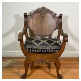 CARVED WOOD ARMCHAIR