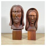 PAIR CARVED WOOD JESUS & MARY