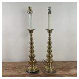 PAIR TURNED BRASS COLUMN LAMPS