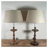 TWO SIMILAR WOOD TURNED LAMPS