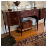 ANTIQUE REGENCY SIDEBOARD | flanked by serpentine-front drawers; h. 37 x 66 x 25 in. 
