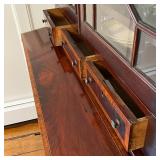 ANTIQUE SECRETARY BOOKCASE | Having glazed cabinet doors with geometric patterns (glass separated by