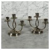 PAIR STERLING CANDLE HOLDERS | Fisher sterling, three tiered candlestick holders with weighted bases