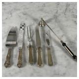 (7pc) STERLING SERVING PIECES | All with steel blades, including a carving set, a cake server and kn
