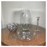 (4pc) MISC LARGE GLASS ITEMS | Pottery Barn vase (h. 14 in. some chips to inner rim), Chip and dip (
