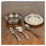 (5pc) MISC. STERLING SILVER  | Two spoons, a fork, shallow bowl by Georg Jensen, and an Internationa