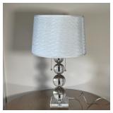 MODERN GLASS BALL TABLE LAMP | Glass balls stacked on an acrylic square base, two bulbs with pull ta