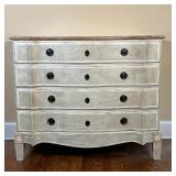 LARGE RUSTIC CHEST OF DRAWERS | White painted serpentine front, four drawers each with working locks