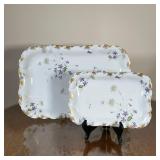 (2pc) LIMOGES PLATTERS | Scalloped edges, floral design with gilt accents; larger 17 x 11 in. 