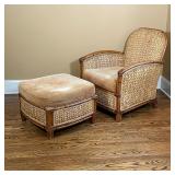 PALECEK RATTAN LOUNGE CHAIR | Louis XVI-style chairs with matching foot rest; rattan frame with wove
