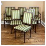 SET OF 6 BAKER DINING CHAIRS | Set of six chairs by Baker Furniture with striped green upholstery an